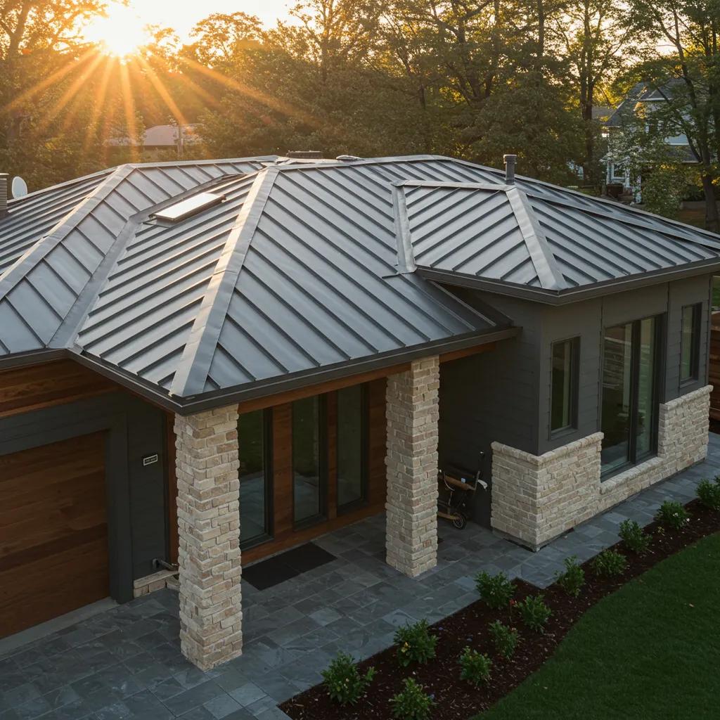 Modern home featuring a newly installed metal roof, highlighting durability and energy efficiency